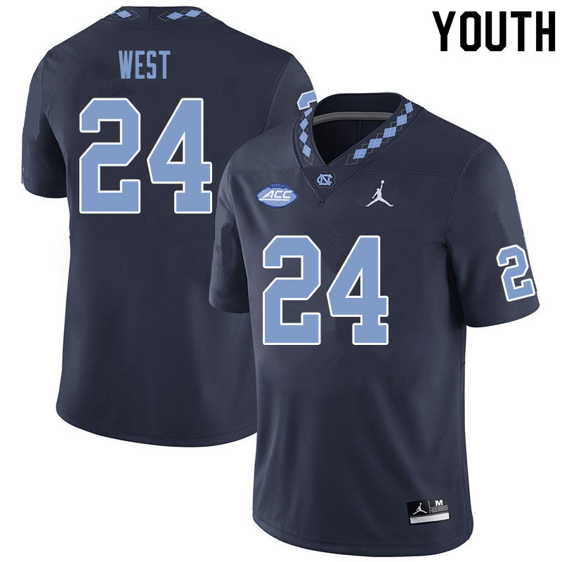 Youth #24 Ethan West North Carolina Tar Heels College Football Jerseys Sale-Black